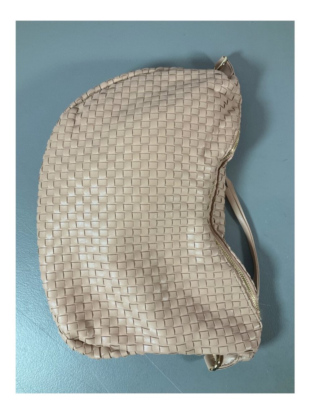 Adorned Blush Leather Half Moon Crossbody Bag - Elegant Woven Style